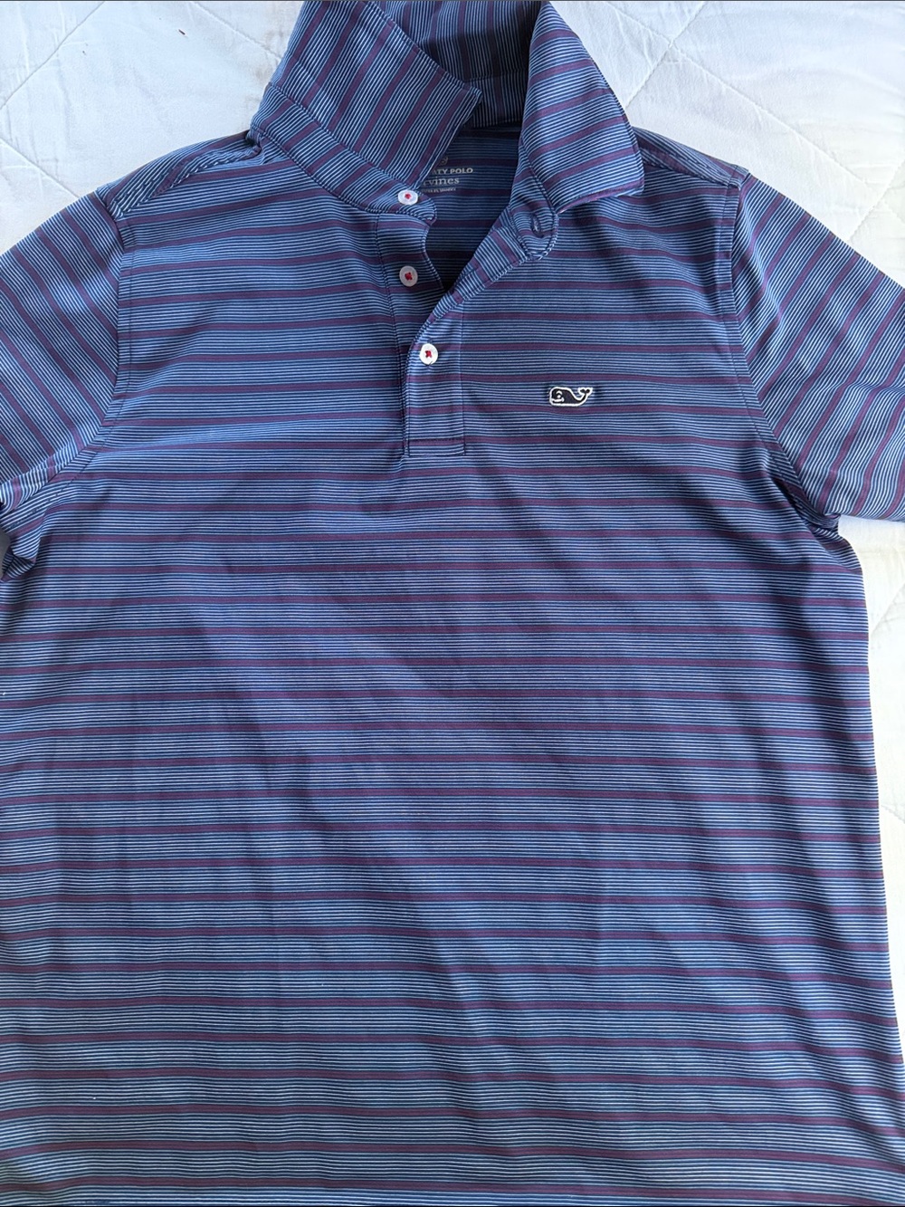 Vineyard Vines Boys' Blue Polo with Burgundy Stripes